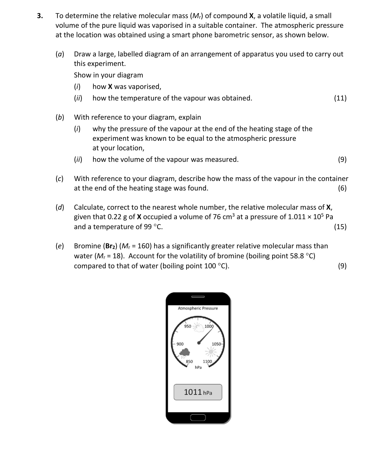 To-determine-the-relative-molecular-mass-(M_r)-of-compound-X,-a-volatile-liquid,-a-small-volume-of-the-pure-liquid-was-vaporised-in-a-suitable-container-Leaving Cert Chemistry-Question 3-2019.png