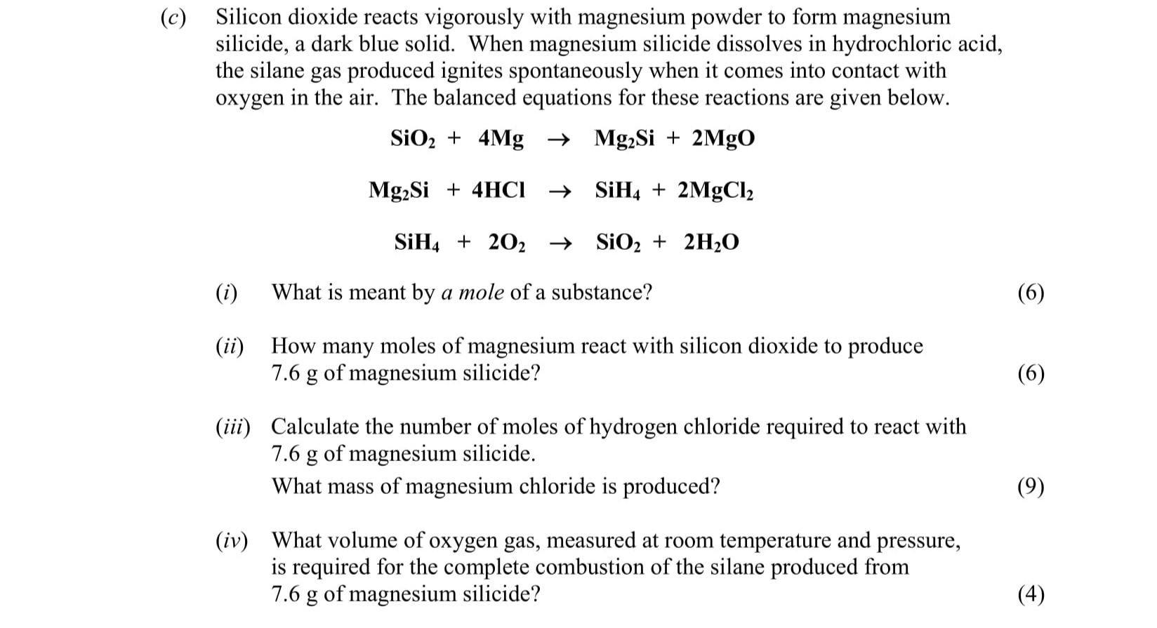 Silicon-dioxide-reacts-vigorously-with-magnesium-powder-to-form-magnesium-silicide,-a-dark-blue-solid-Leaving Cert Chemistry-Question c-2015.png