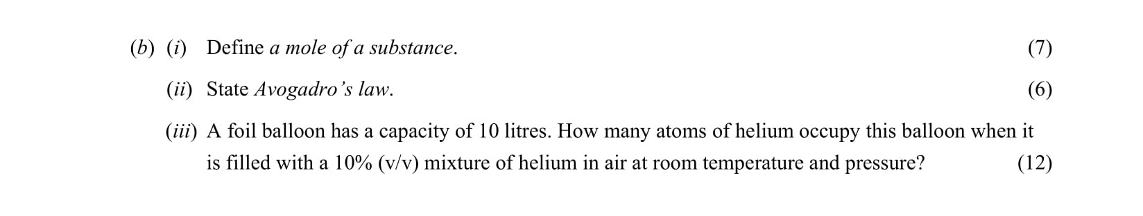 Define-a-mole-of-a-substance-Leaving Cert Chemistry-Question b-2005.png