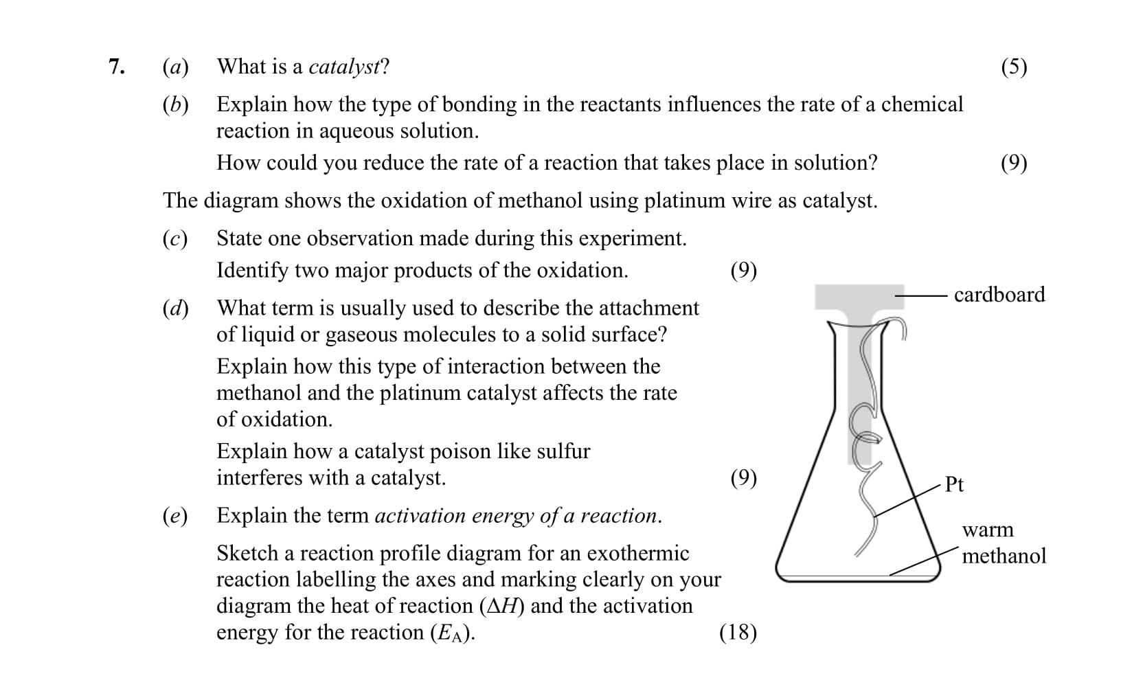 7.-(a)-What-is-a-catalyst?---(b)-Explain-how-the-type-of-bonding-in-the-reactants-influences-the-rate-of-a-chemical-reaction-in-aqueous-solution-Leaving Cert Chemistry-Question 7-2015.png
