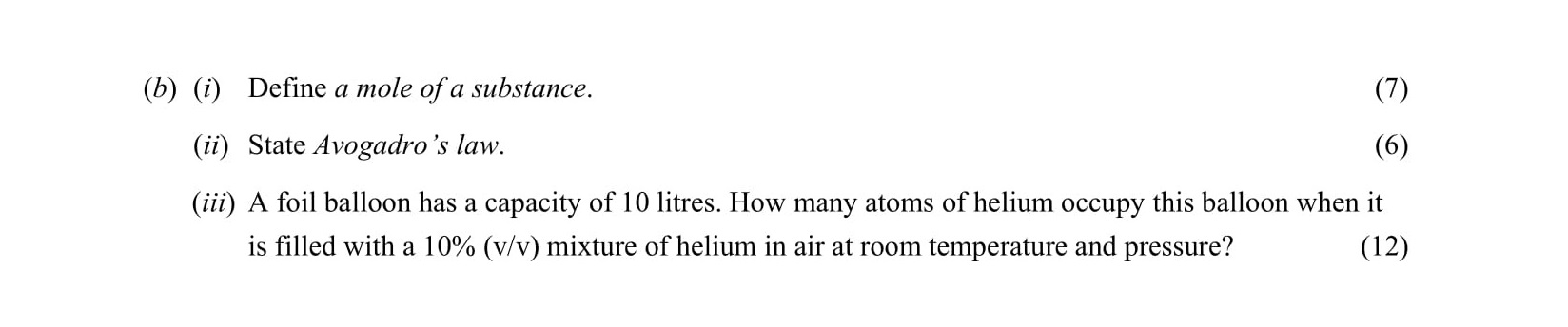 Define-a-mole-of-a-substance-Leaving Cert Chemistry-Question b-2005.png