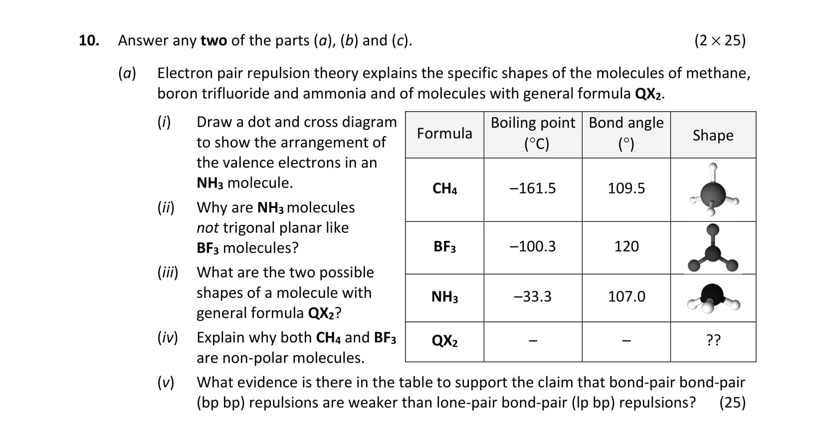 Electron-pair-repulsion-theory-explains-the-specific-shapes-of-the-molecules-of-methane,-boron-trifluoride-and-ammonia-and-of-molecules-with-general-formula-QX₂-Leaving Cert Chemistry-Question 10-2021.png