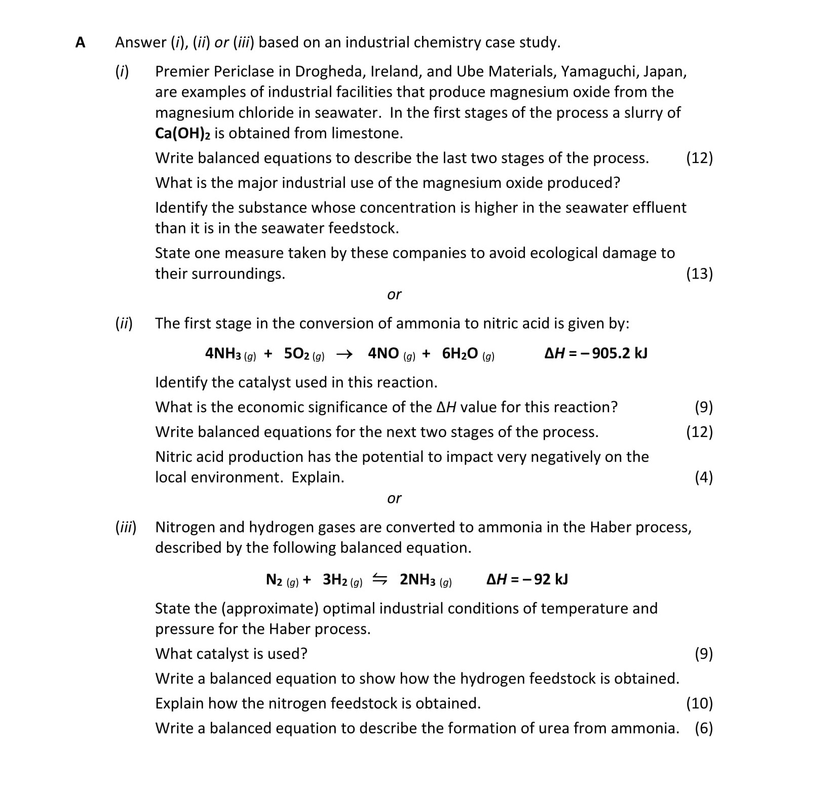 Answer-(i),-(ii)-or-(iii)-based-on-an-industrial-chemistry-case-study-Leaving Cert Chemistry-Question A-2018.png