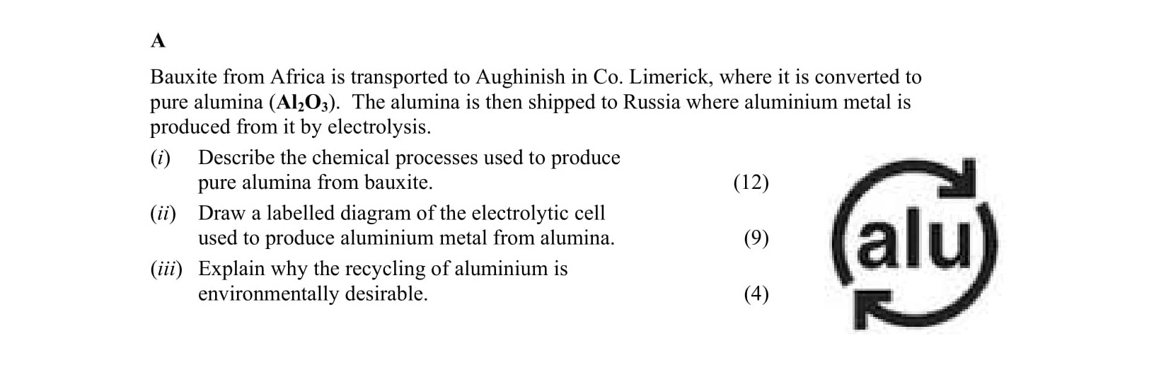 Bauxite-from-Africa-is-transported-to-Aughinish-in-Co-Leaving Cert Chemistry-Question A-2012.png