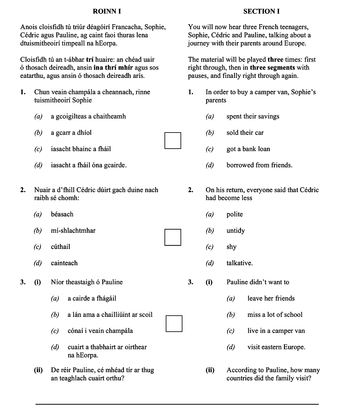Anois-cloísfidh-tú-trí-dágraíocht-Franchea,-Sophie,-Cédric-agus-Pauline,-ag-caint-faoi-thuras-lena-dtuismitheoirí-timpeall-na-hEorpa-Leaving Cert German-Question 1-2023.png
