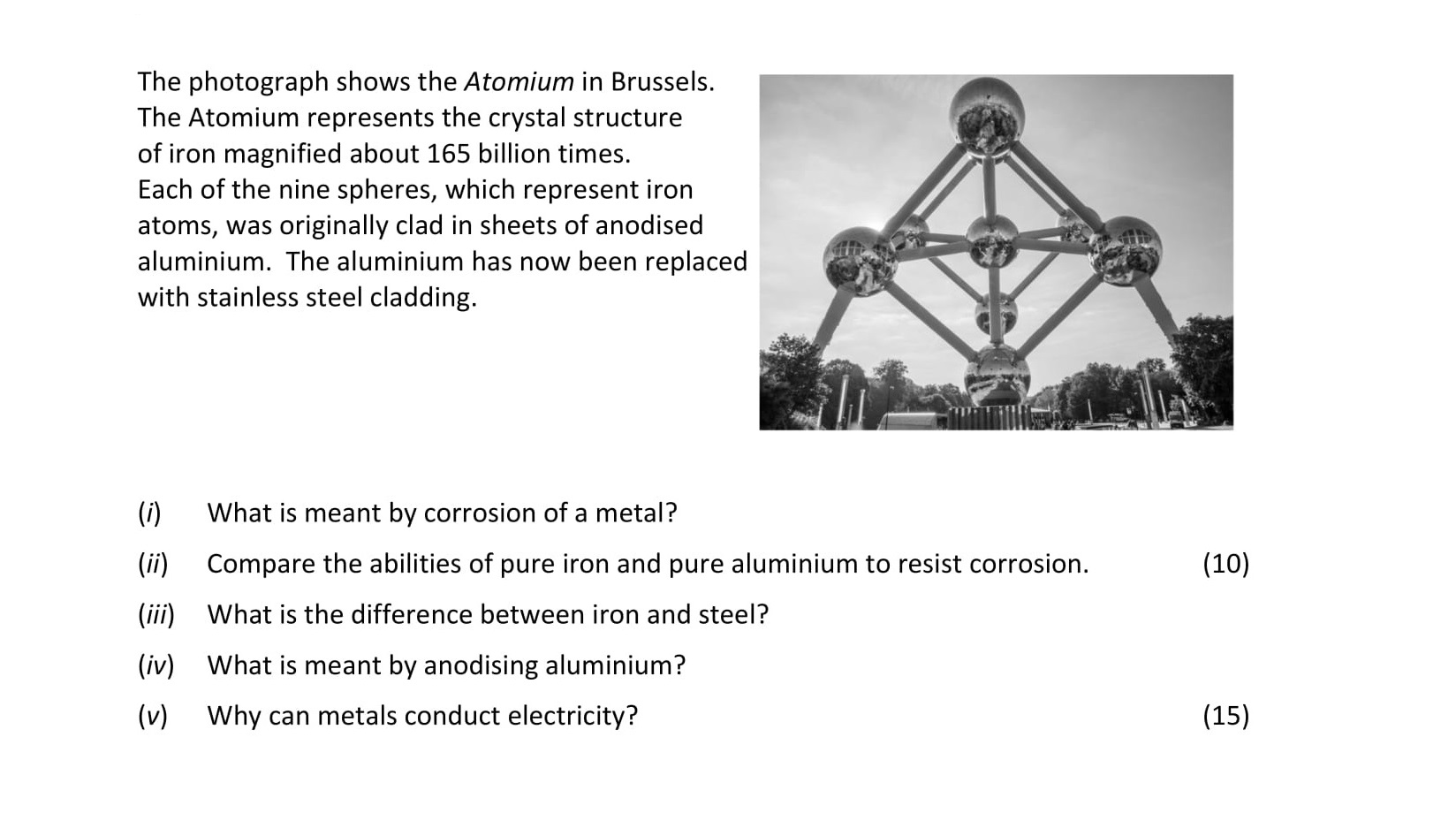 The-photograph-shows-the-Atomium-in-Brussels-Leaving Cert Chemistry-Question B-2020.png