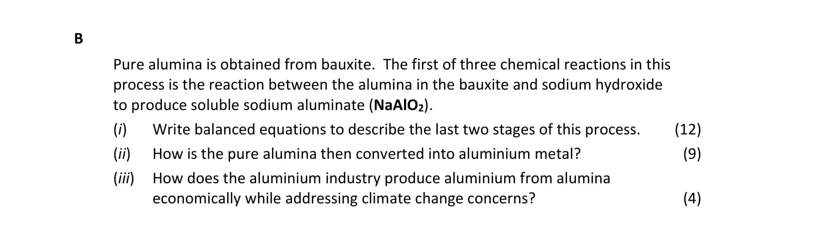 Pure-alumina-is-obtained-from-bauxite-Leaving Cert Chemistry-Question B-2018.png