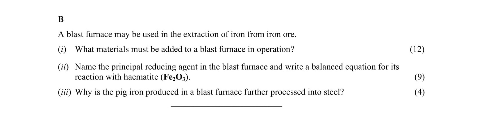 A-blast-furnace-may-be-used-in-the-extraction-of-iron-from-iron-ore-Leaving Cert Chemistry-Question B-2006.png