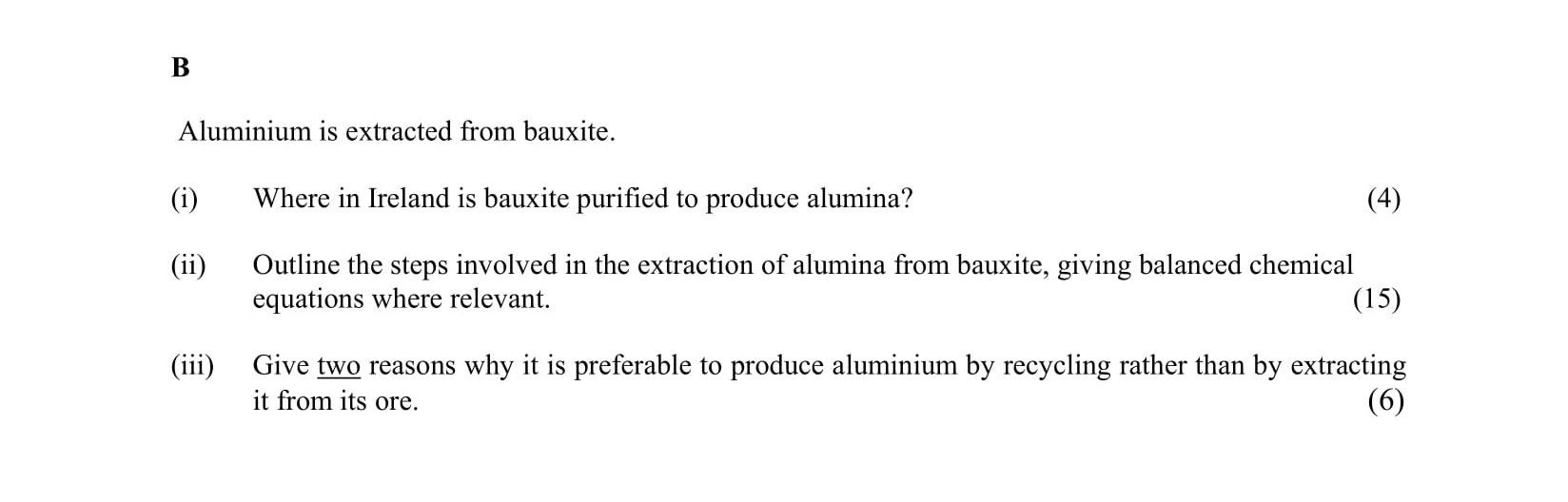 Aluminium-is-extracted-from-bauxite-Leaving Cert Chemistry-Question B-2002.png