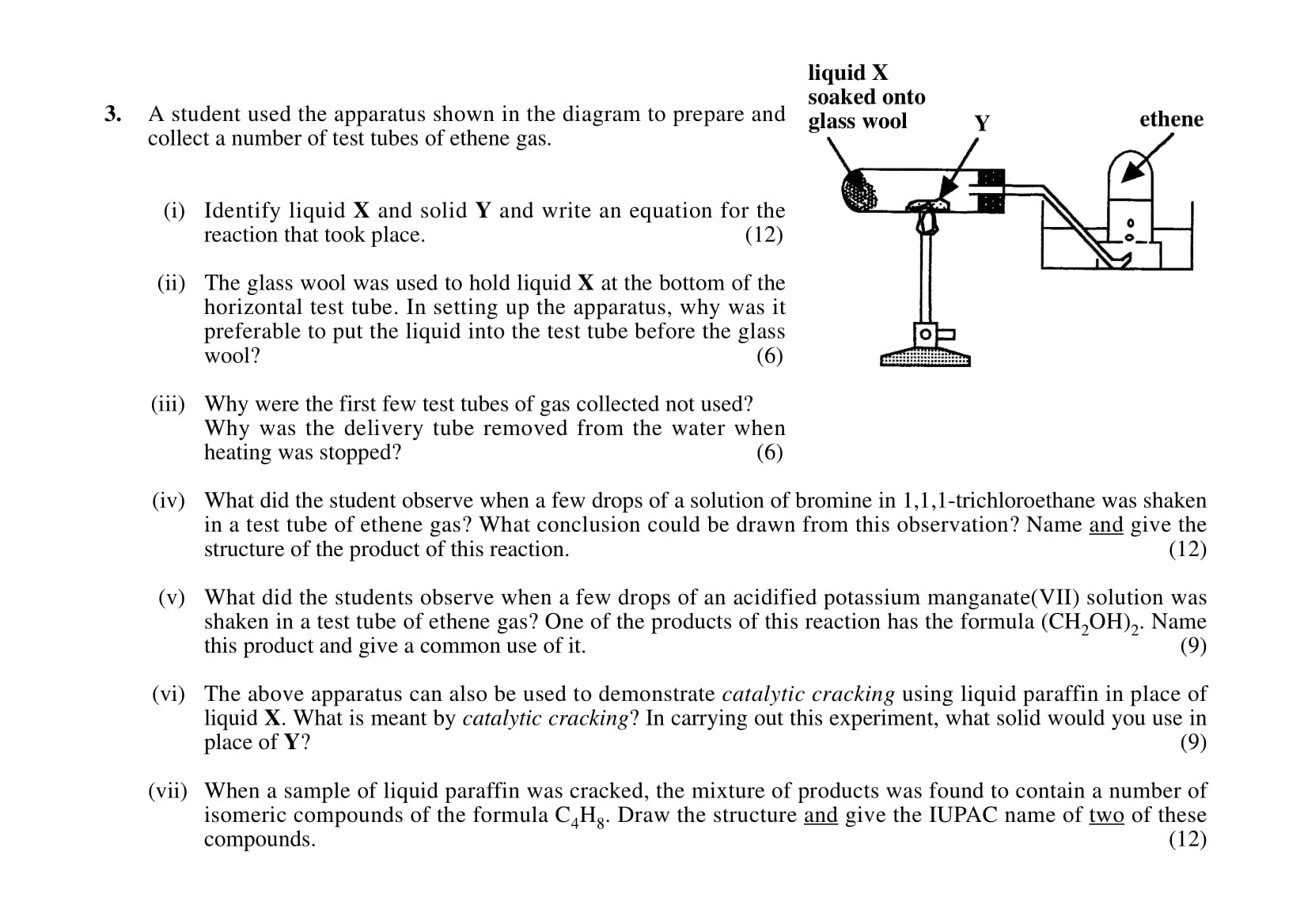 A-student-used-the-apparatus-shown-in-the-diagram-to-prepare-and-collect-a-number-of-test-tubes-of-ethene-gas-Leaving Cert Chemistry-Question 3-2011.png