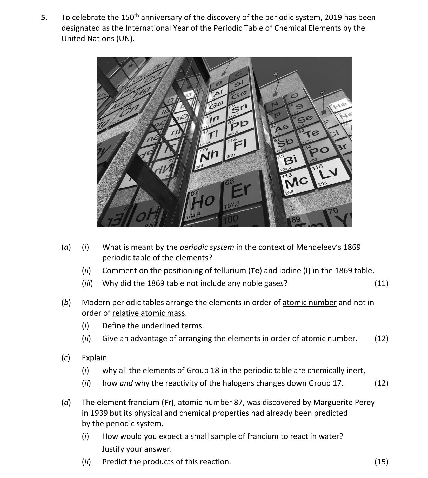 To-celebrate-the-150th-anniversary-of-the-discovery-of-the-periodic-system,-2019-has-been-designated-as-the-International-Year-of-the-Periodic-Table-of-Chemical-Elements-by-the-United-Nations-(UN)-Leaving Cert Chemistry-Question 5-2016.png