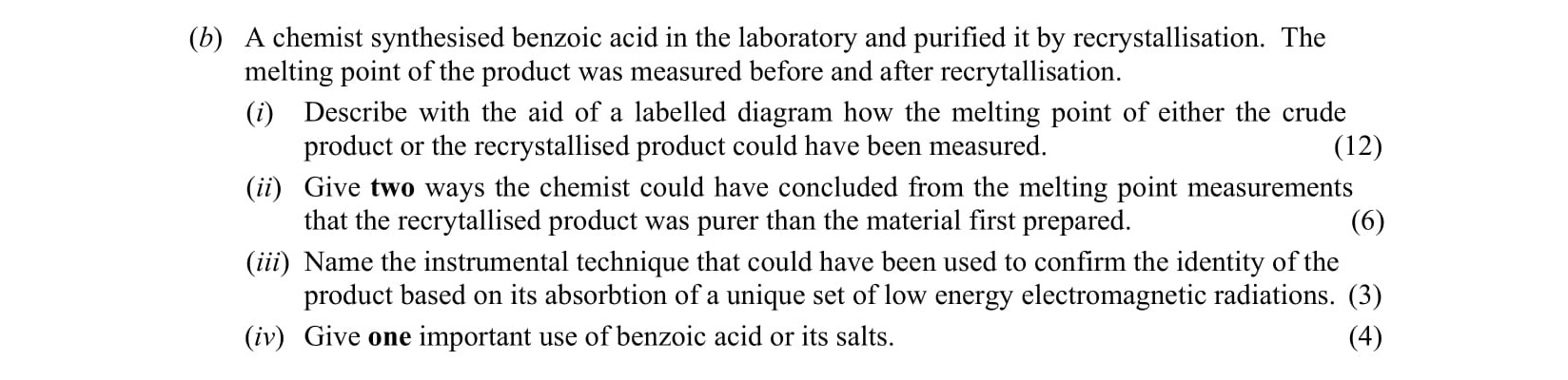 A-chemist-synthesised-benzoic-acid-in-the-laboratory-and-purified-it-by-recrystallisation-Leaving Cert Chemistry-Question b-2010.png
