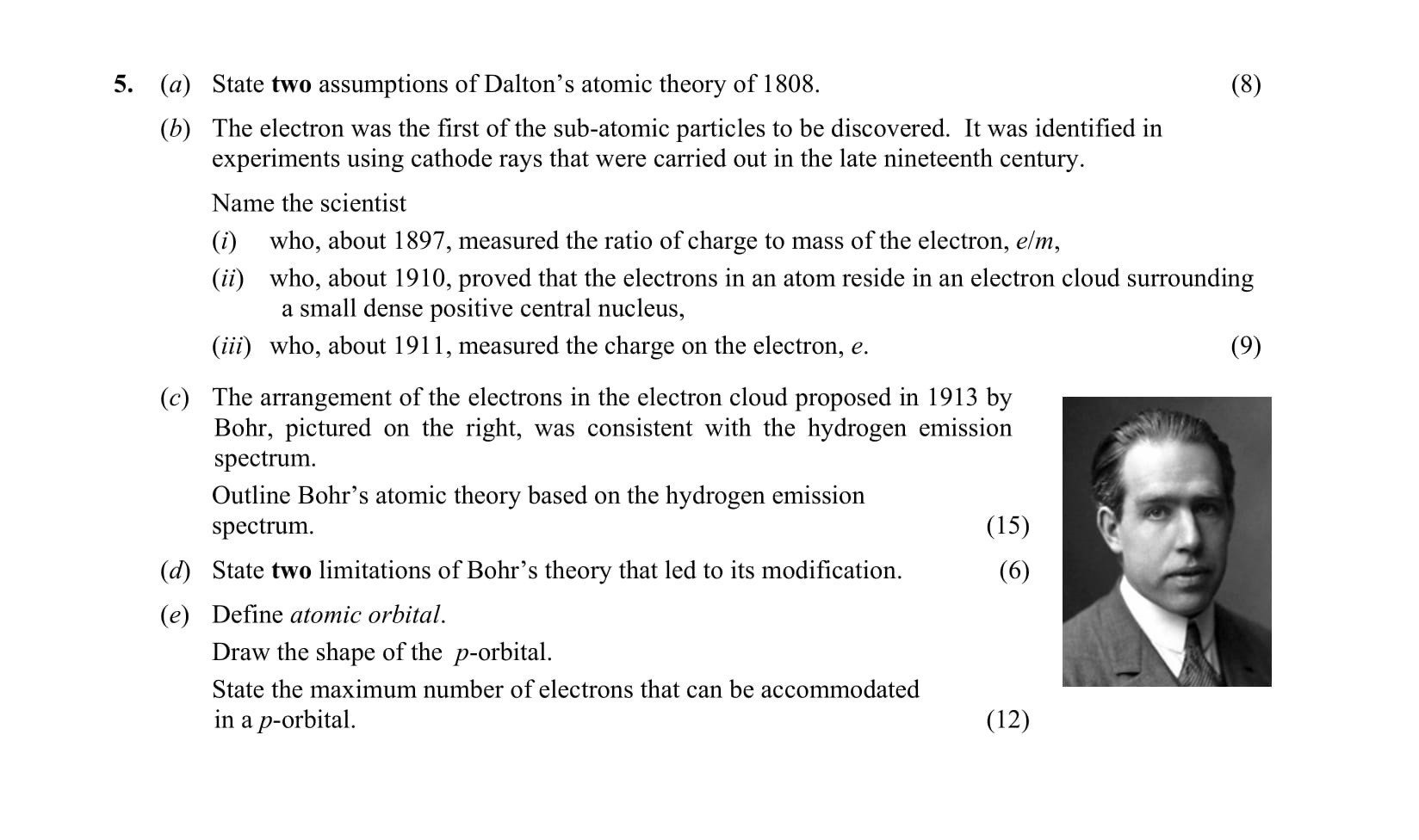 5.-(a)-State-two-assumptions-of-Dalton's-atomic-theory-of-1808-Leaving Cert Chemistry-Question 5-2010.png