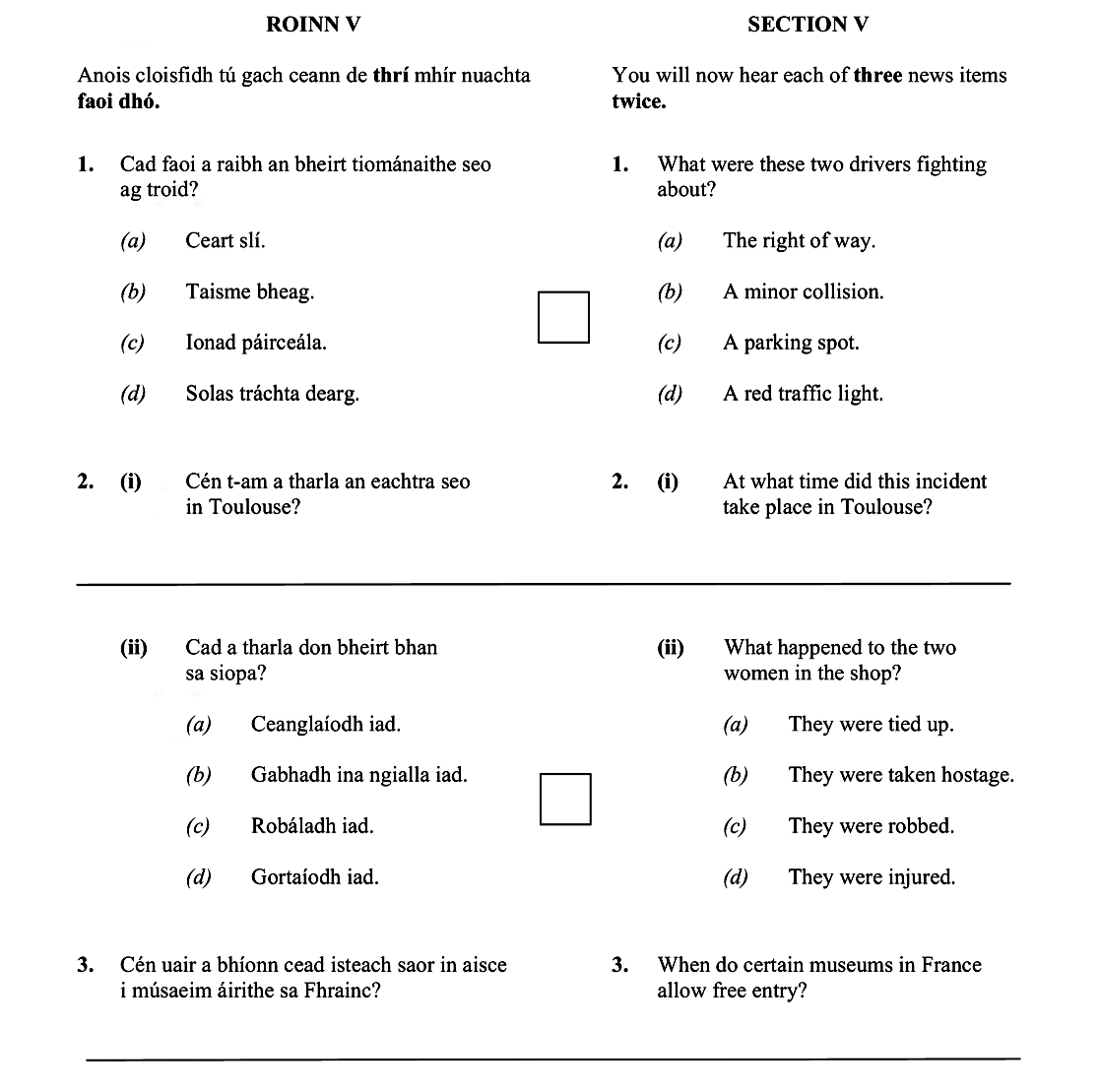 2.-(i)-Cé-an-t-am-a-tharla-an-eachtra-seo-i-Toulouse?-(ii)-Cad-a-tharla-don-bhean-bhán-sa-siopa?-Leaving Cert French-Question 2-2015.png
