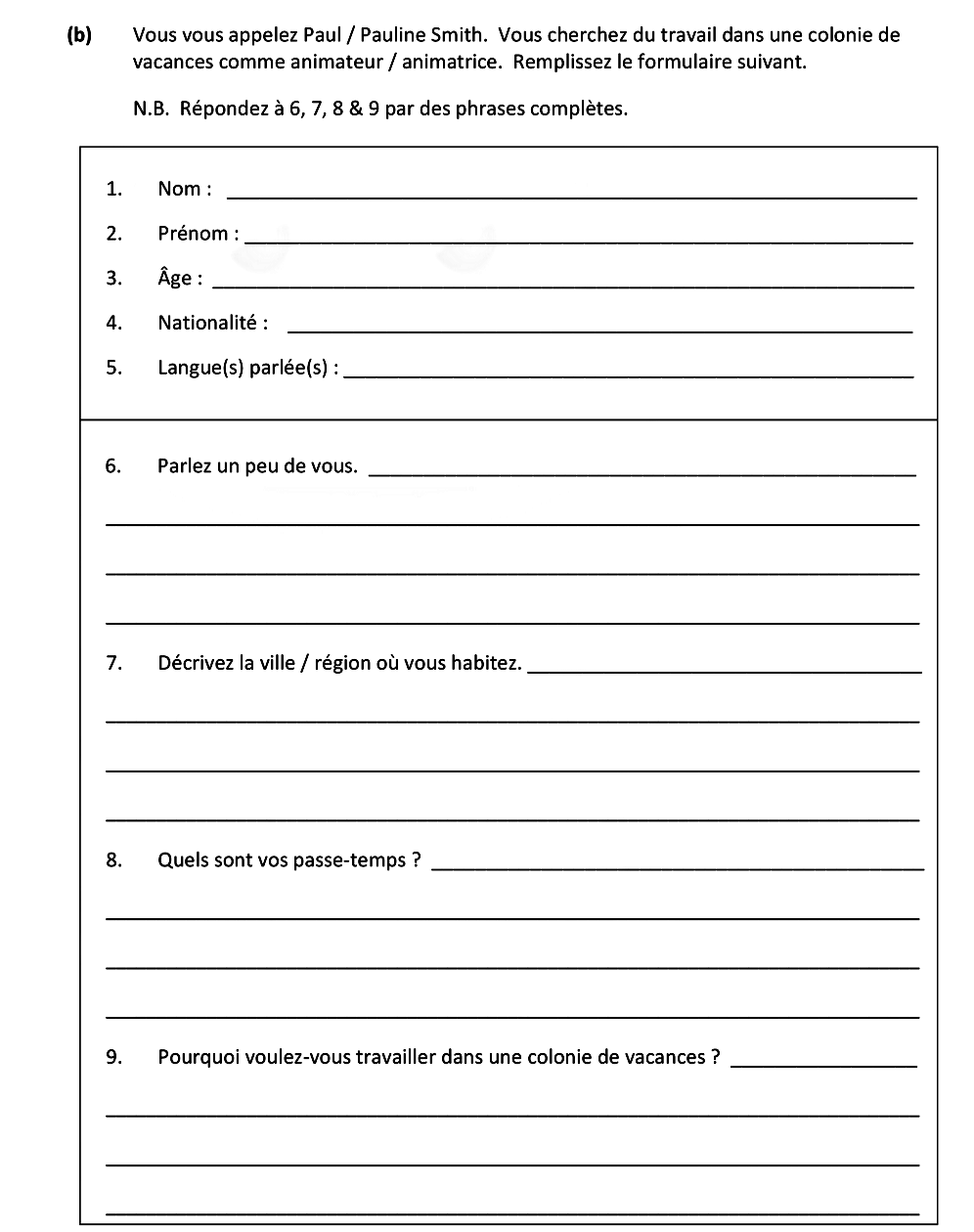 Vous-appelez-Paul-/-Pauline-Smith-Leaving Cert French-Question b-2015.png