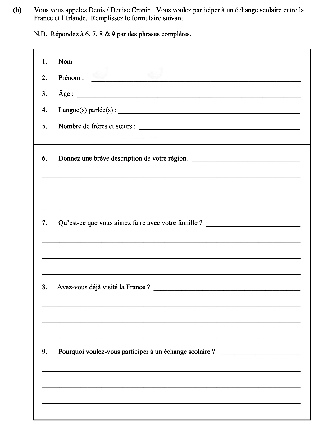 Vous-vous-appelez-Denis-/-Denise-Cronin-Leaving Cert French-Question b-2013.png