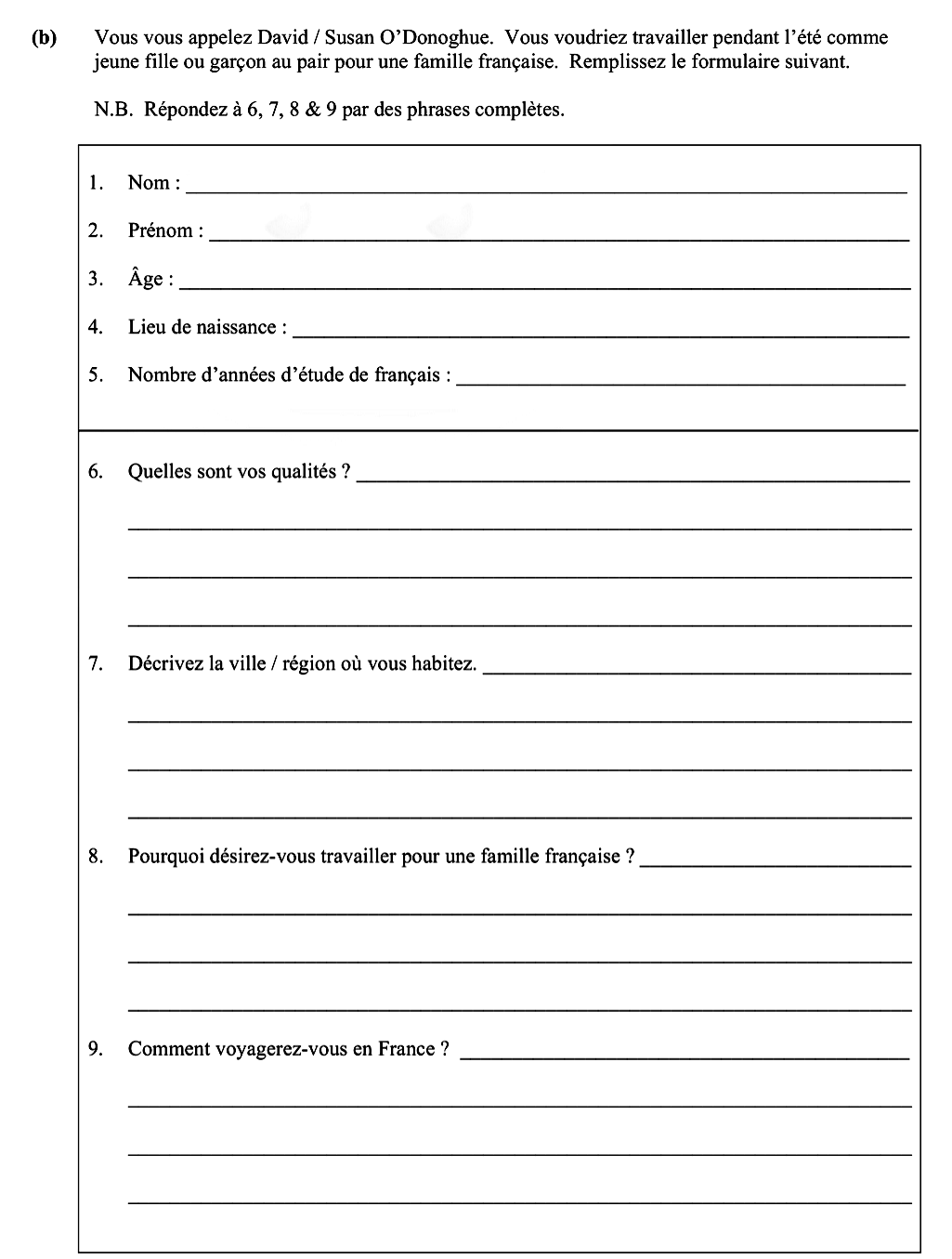 Vous-vous-appelez-David-/-Susan-O'Donoghue-Leaving Cert French-Question b-2011.png