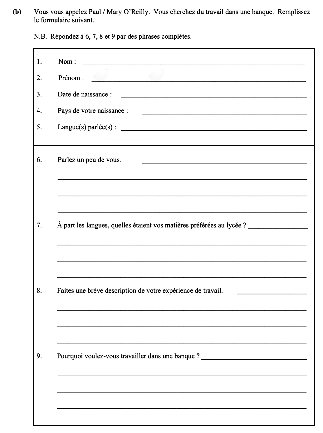Vous-vous-appelez-Paul-/-Mary-O'Reilly-Leaving Cert French-Question b-2010.png