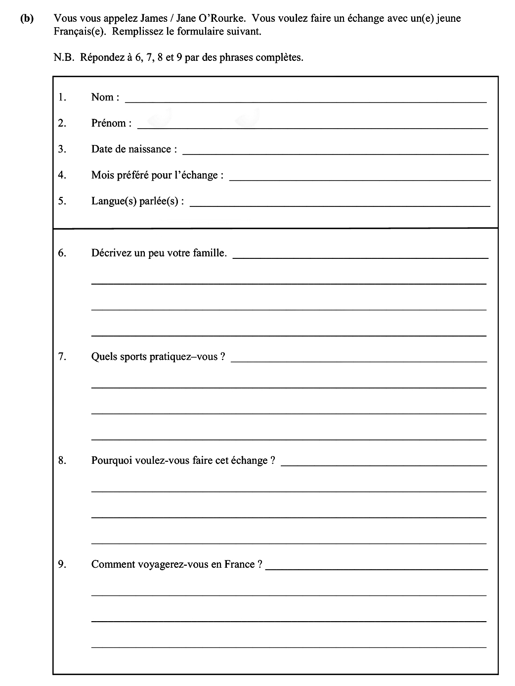 Vous-vous-appelez-James-/-Jane-O'Rourke-Leaving Cert French-Question 6, 7, 8, 9-2008.png