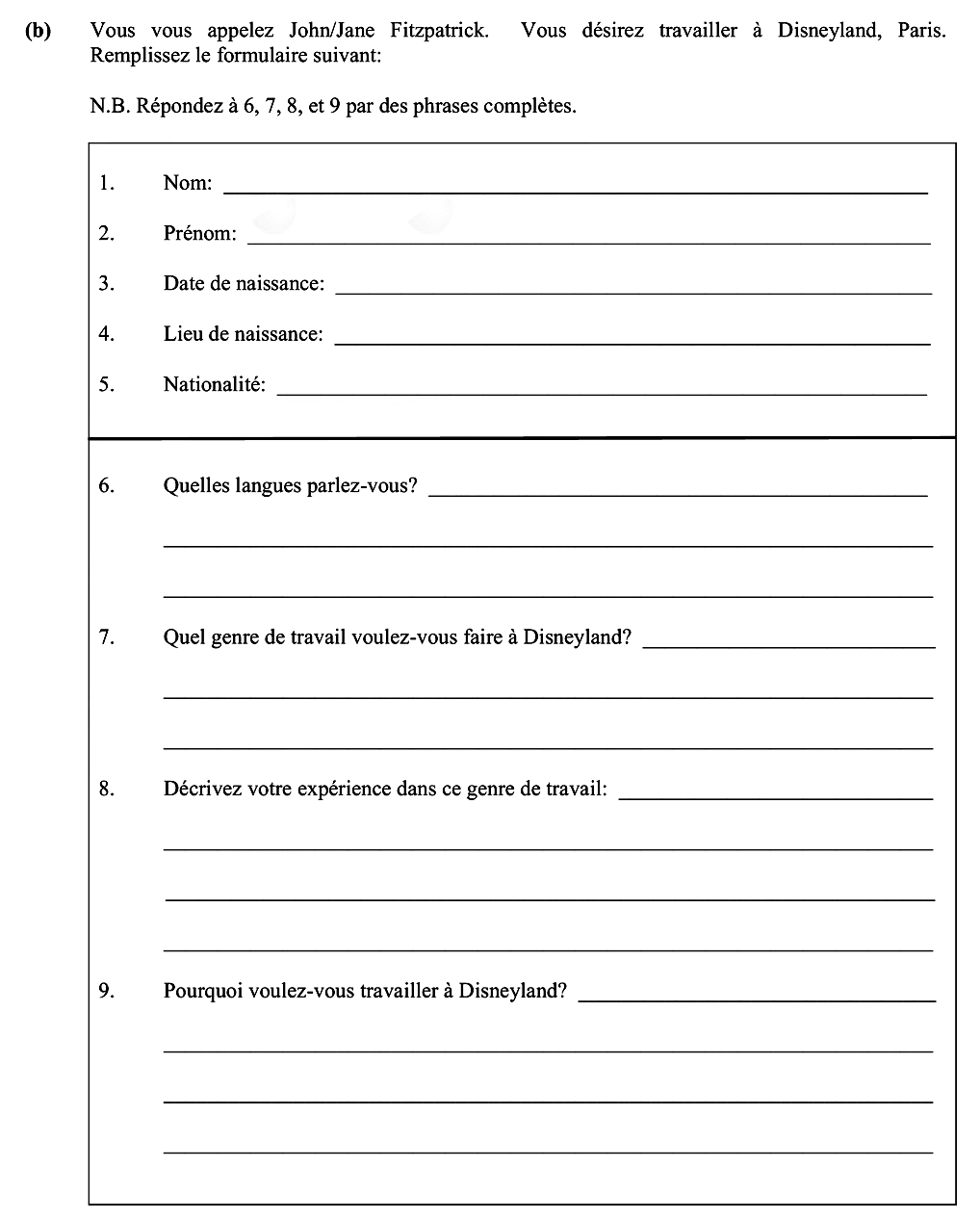 Vous-vous-appelez-John/Jane-Fitzpatrick-Leaving Cert French-Question b-2006.png
