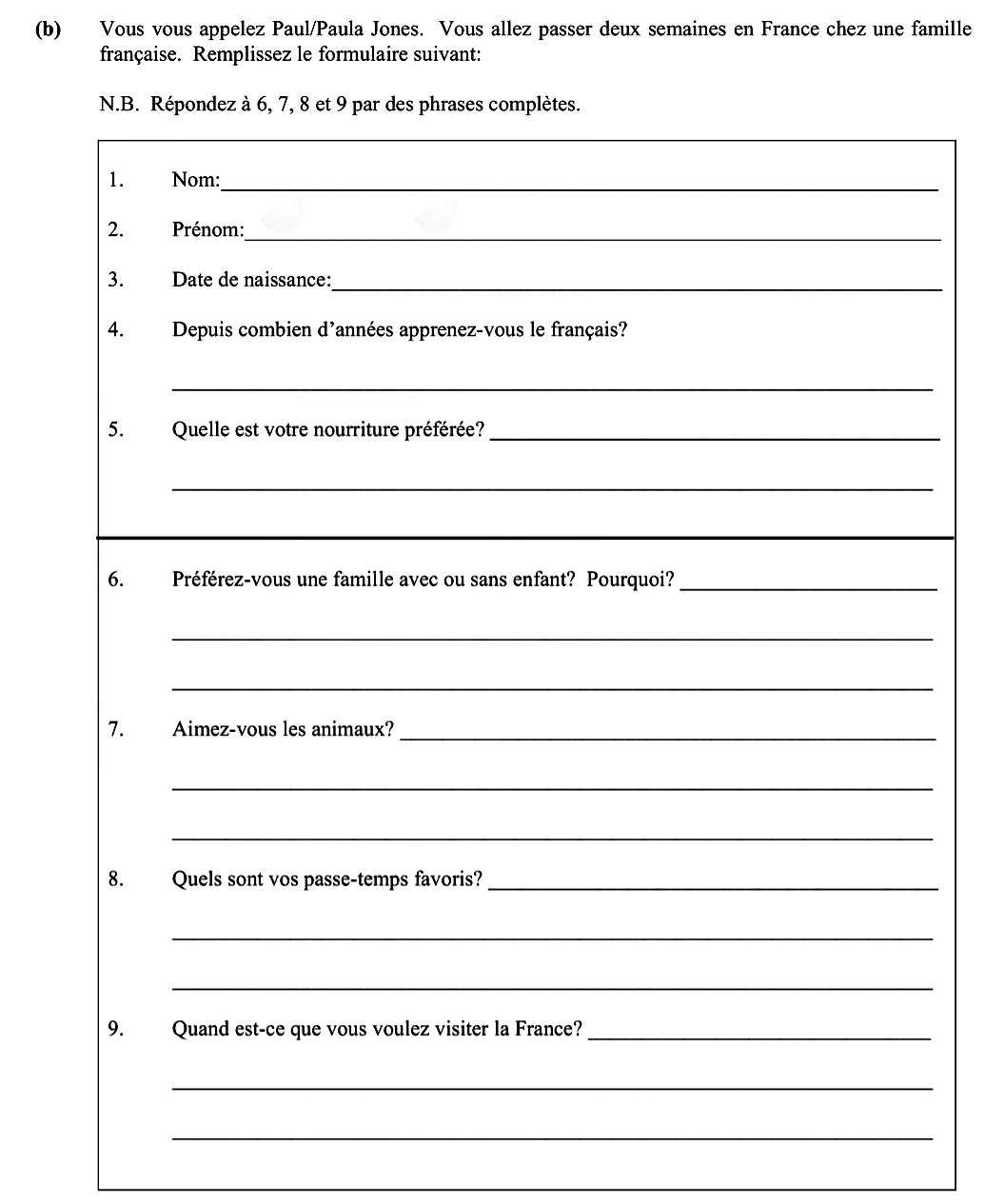 Vous-vous-appelez-Paul/Paula-Jones-Leaving Cert French-Question b-2005.png