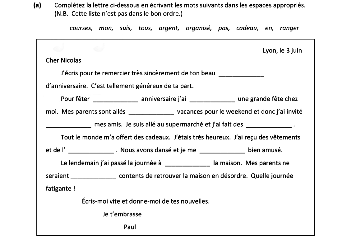 Complétez-la-lettre-ci-dessous-en-écrivant-les-mots-suivants-dans-les-espaces-appropriés-Leaving Cert French-Question a-2018.png