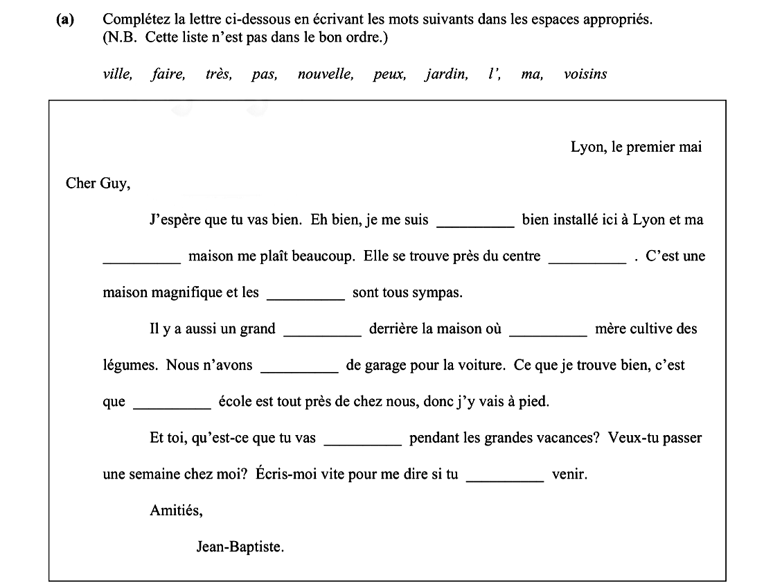 Complétez-la-lettre-ci-dessous-en-écrivant-les-mots-suivants-dans-les-espaces-appropriés-Leaving Cert French-Question a-2009.png