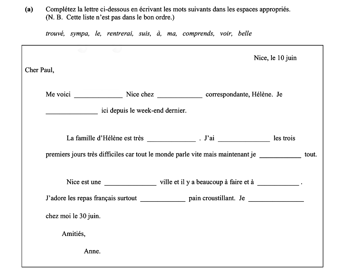 Complétez-la-lettre-ci-dessous-en-écrivant-les-mots-suivants-dans-les-espaces-appropriés-Leaving Cert French-Question a-2007.png