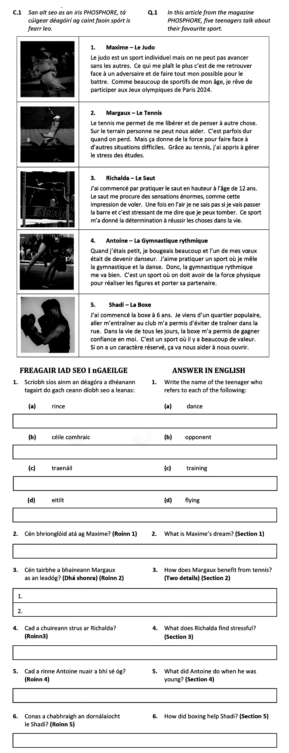 In-this-article-from-the-magazine-PHOSPHORE,-five-teenagers-talk-about-their-favourite-sport-Leaving Cert French-Question Q.1-2020.png