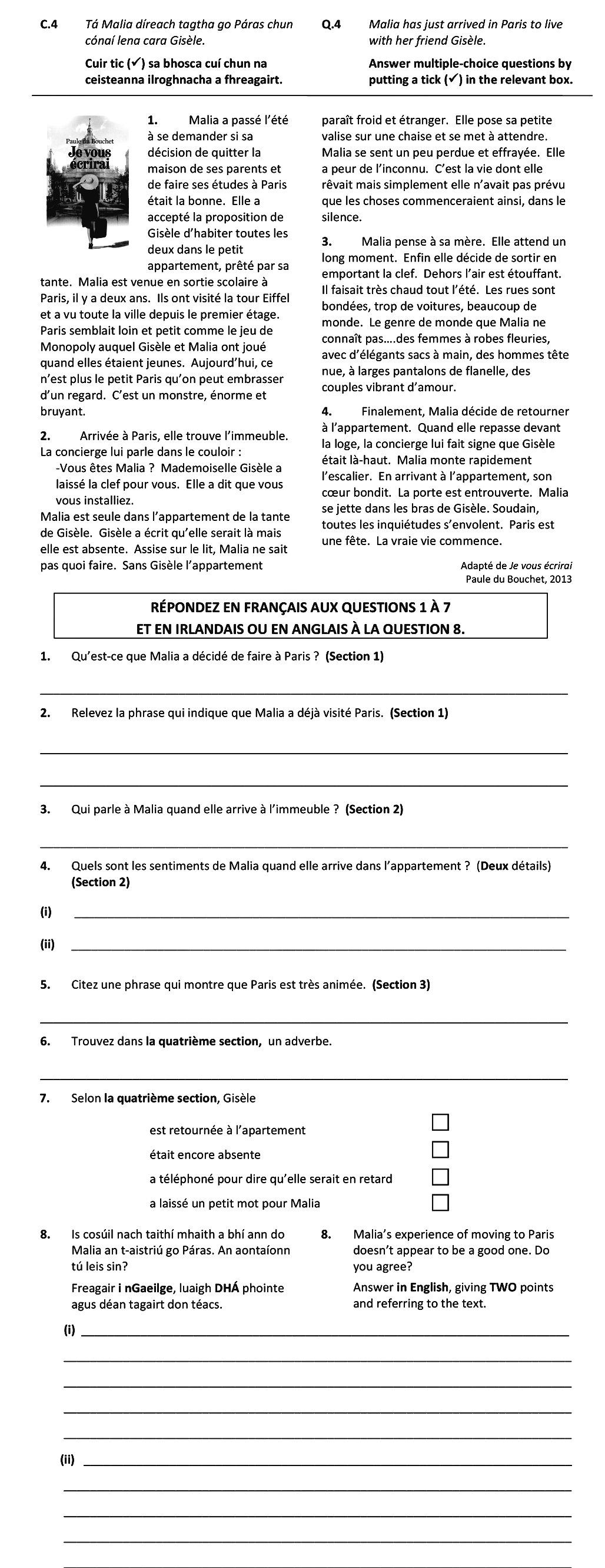1.-Qu'est-ce-que-Malia-a-décidé-de-faire-à-Paris-?-(Section-1)--2-Leaving Cert French-Question 4-2019.png