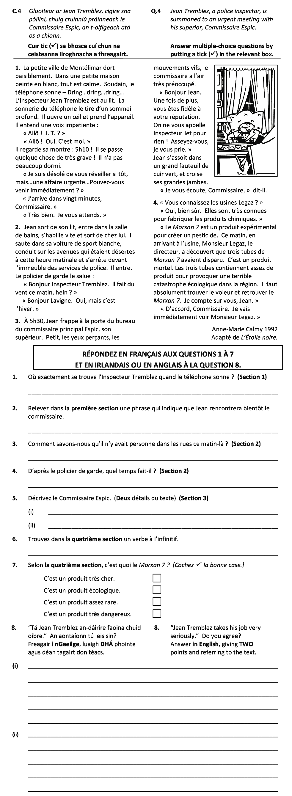 Jean-Tremblé,-a-police-inspector,-is-summoned-to-an-urgent-meeting-by-his-superior,-Commissaire-Espic-Leaving Cert French-Question Q.4-2018.png