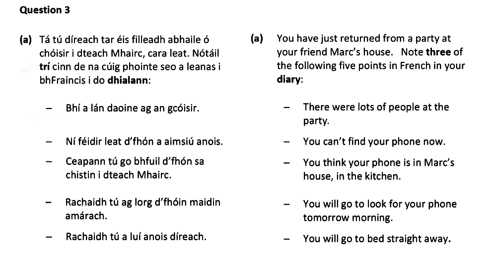 Tá-tú-díreach-tar-éis-filleadh-abhaile-ó-chóisir-i-dteach-Mhairc,-cara-leat-Leaving Cert French-Question 3-2021.png