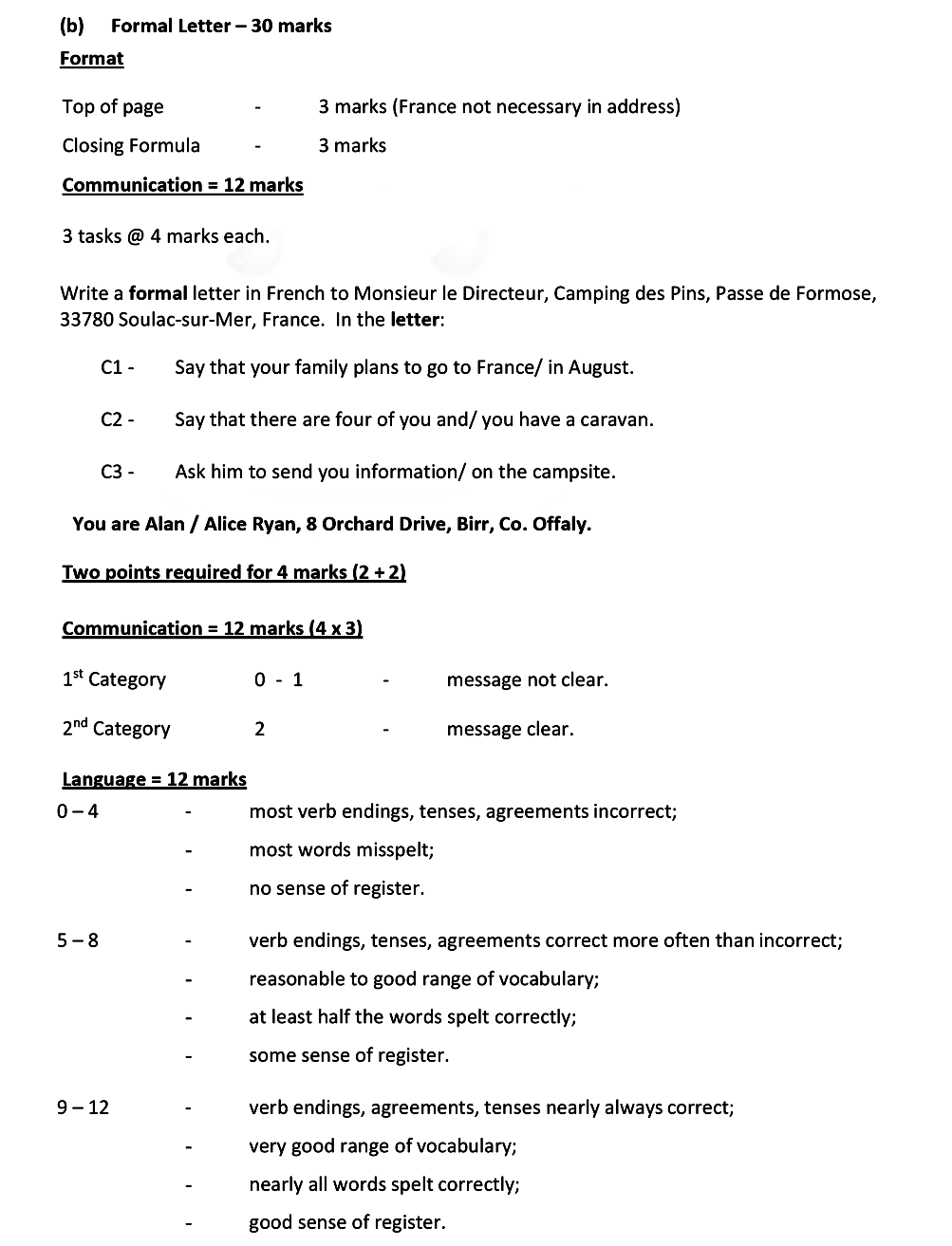 Write-a-formal-letter-in-French-to-Monsieur-le-Directeur,-Camping-des-Pins,-Passe-de-Formose,-33780-Soulac-sur-Mer,-France-Leaving Cert French-Question (b)-2020.png