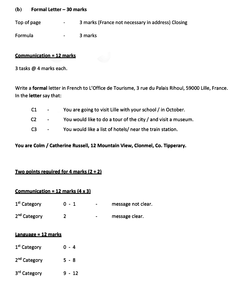 Write-a-formal-letter-in-French-to-L'Office-du-Tourisme,-3-rue-du-Palais-Rihoul,-59000-Lille,-France-Leaving Cert French-Question b-2019.png