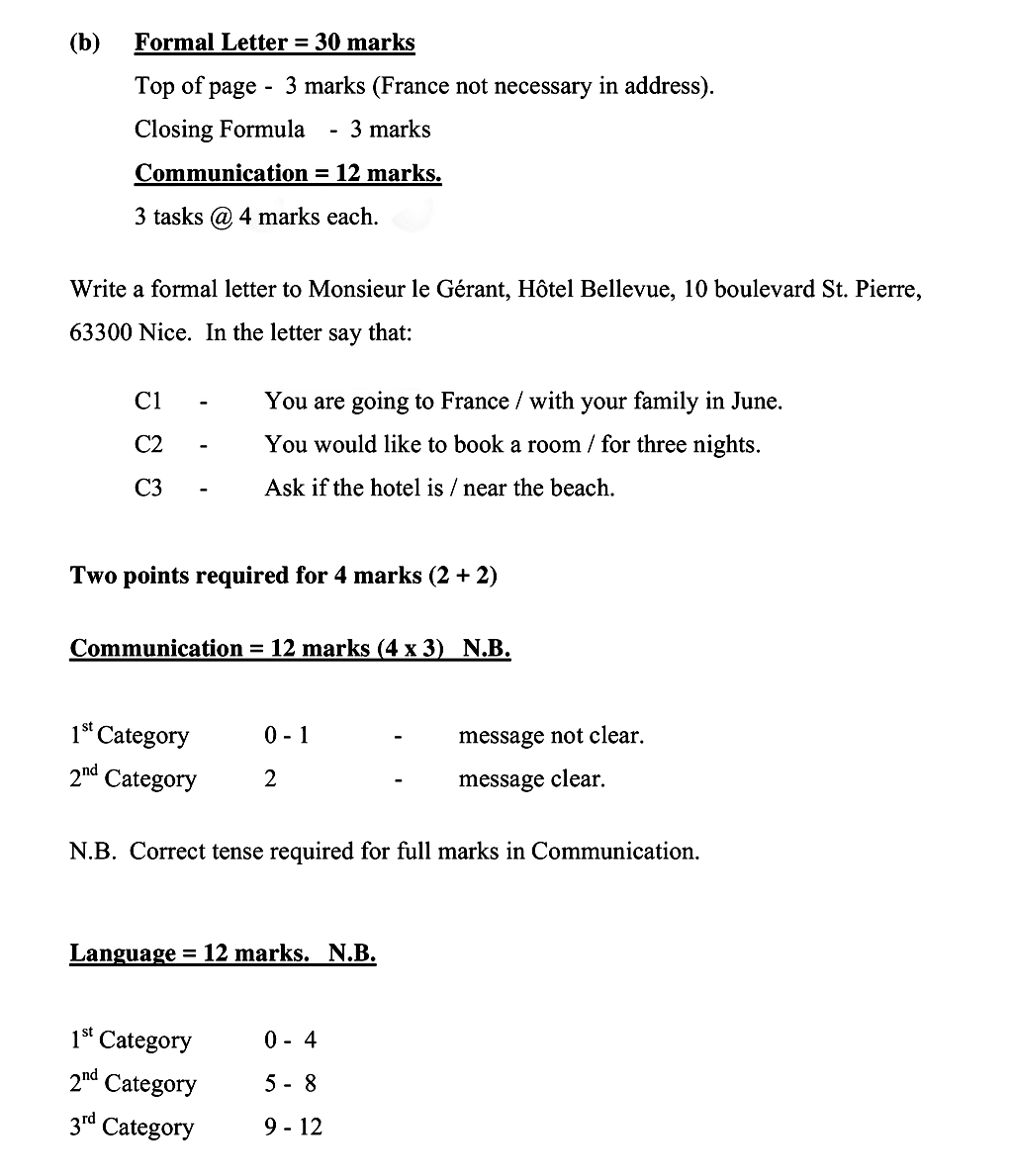 Write-a-formal-letter-to-Monsieur-le-Gérant,-Hôtel-Bellevue,-10-boulevard-St-Leaving Cert French-Question b-2007.png