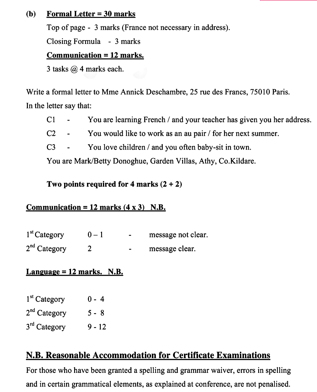 Write-a-formal-letter-to-Mme-Annick-Deschambre,-25-rue-des-Francs,-75010-Paris-Leaving Cert French-Question b-2006.png