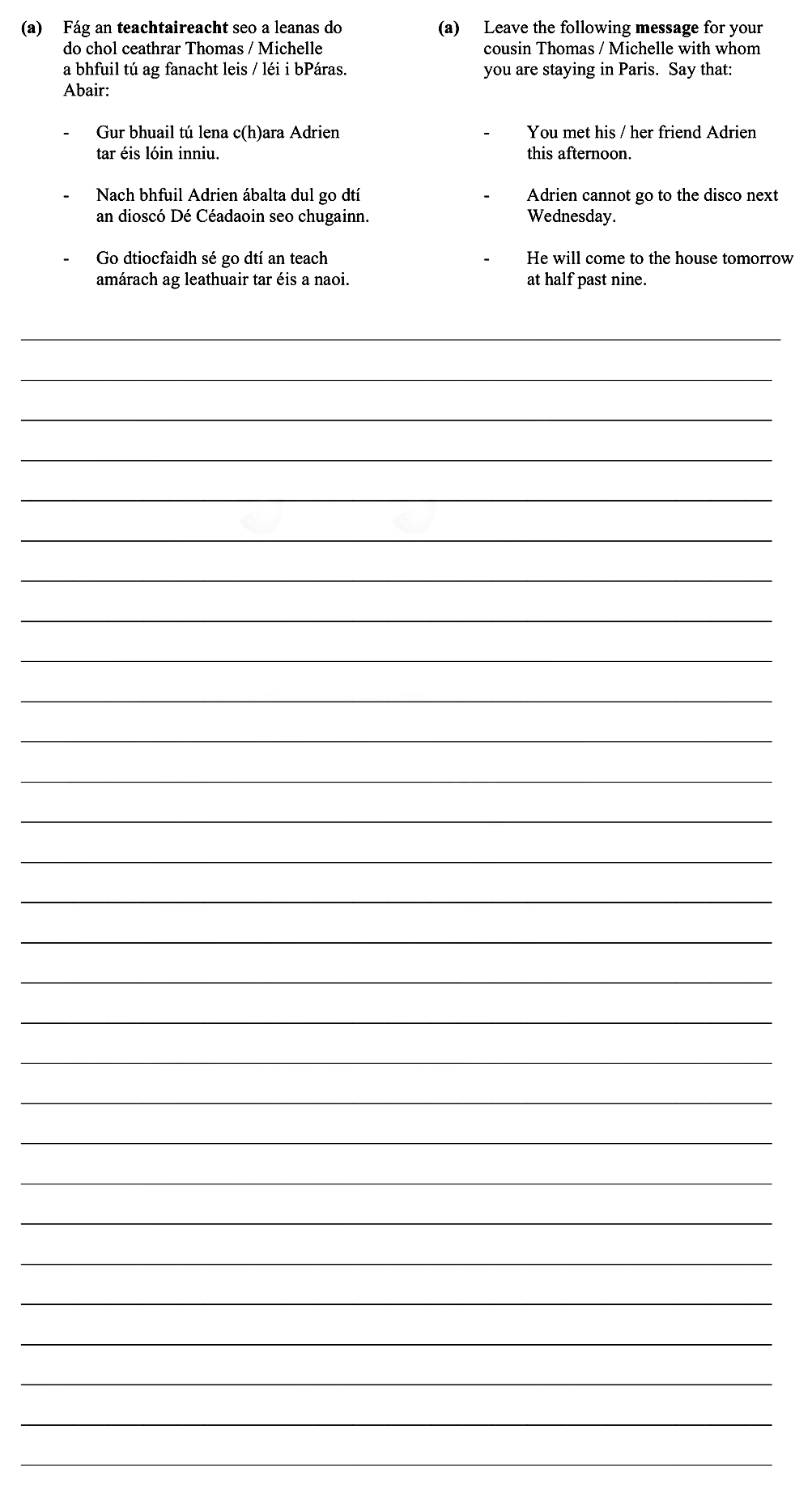 Leave-the-following-message-for-your-cousin-Thomas-/-Michelle-with-whom-you-are-staying-in-Paris-Leaving Cert French-Question (a)-2015.png