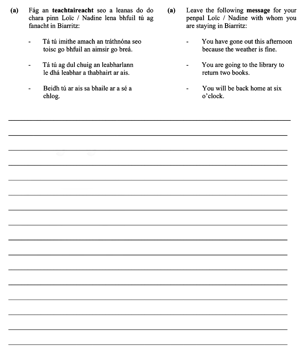 Leave-the-following-message-for-your-penpal-Loïc-/-Nadine-with-whom-you-are-staying-in-Biarritz:----You-have-gone-out-this-afternoon-because-the-weather-is-fine-Leaving Cert French-Question (a)-2011.png