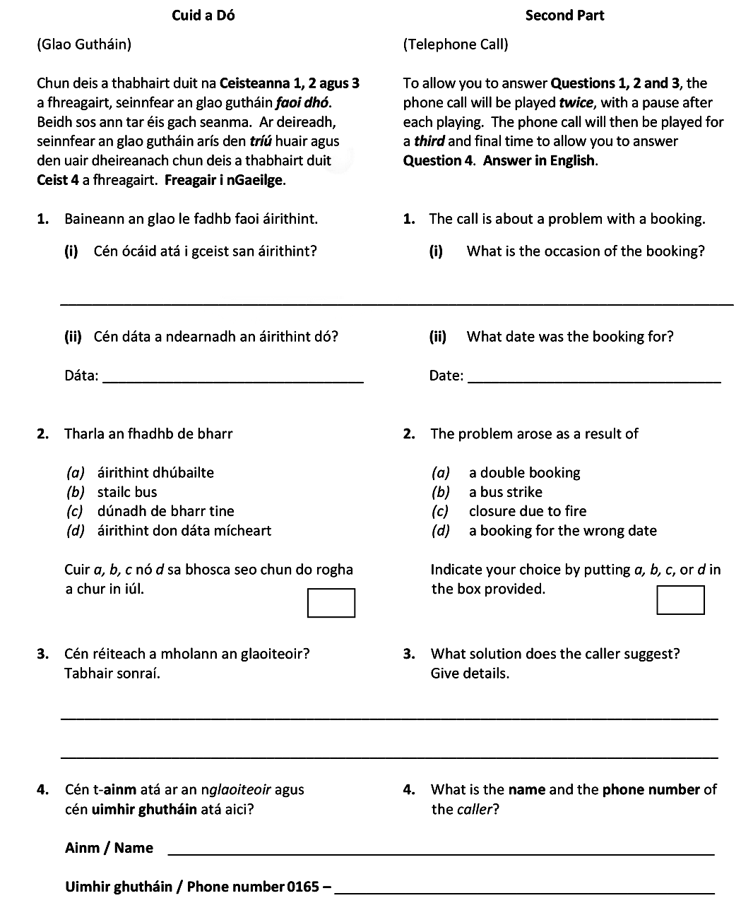 1.-The-call-is-about-a-problem-with-a-booking-Leaving Cert German-Question 1-2017.png