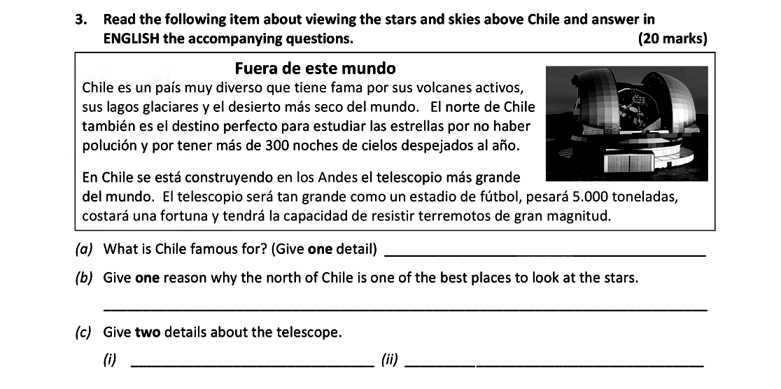 Read-the-following-item-about-viewing-the-stars-and-skies-above-Chile-and-answer-in-ENGLISH-the-accompanying-questions-Leaving Cert Spanish-Question 3-2018.png