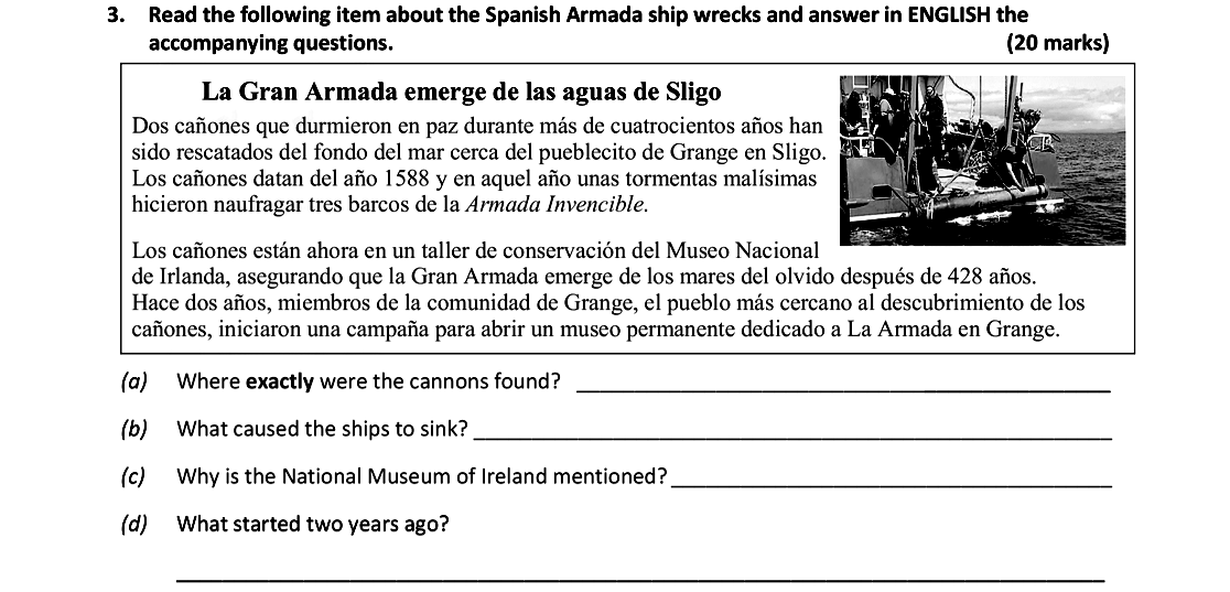 Read-the-following-item-about-the-Spanish-Armada-ship-wrecks-and-answer-in-ENGLISH-the-accompanying-questions-Leaving Cert Spanish-Question 3-2017.png
