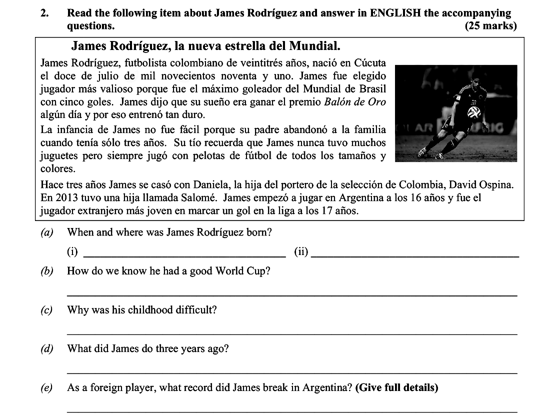 Read-the-following-item-about-James-Rodríguez-and-answer-in-ENGLISH-the-accompanying-questions-Leaving Cert Spanish-Question 2-2015.png