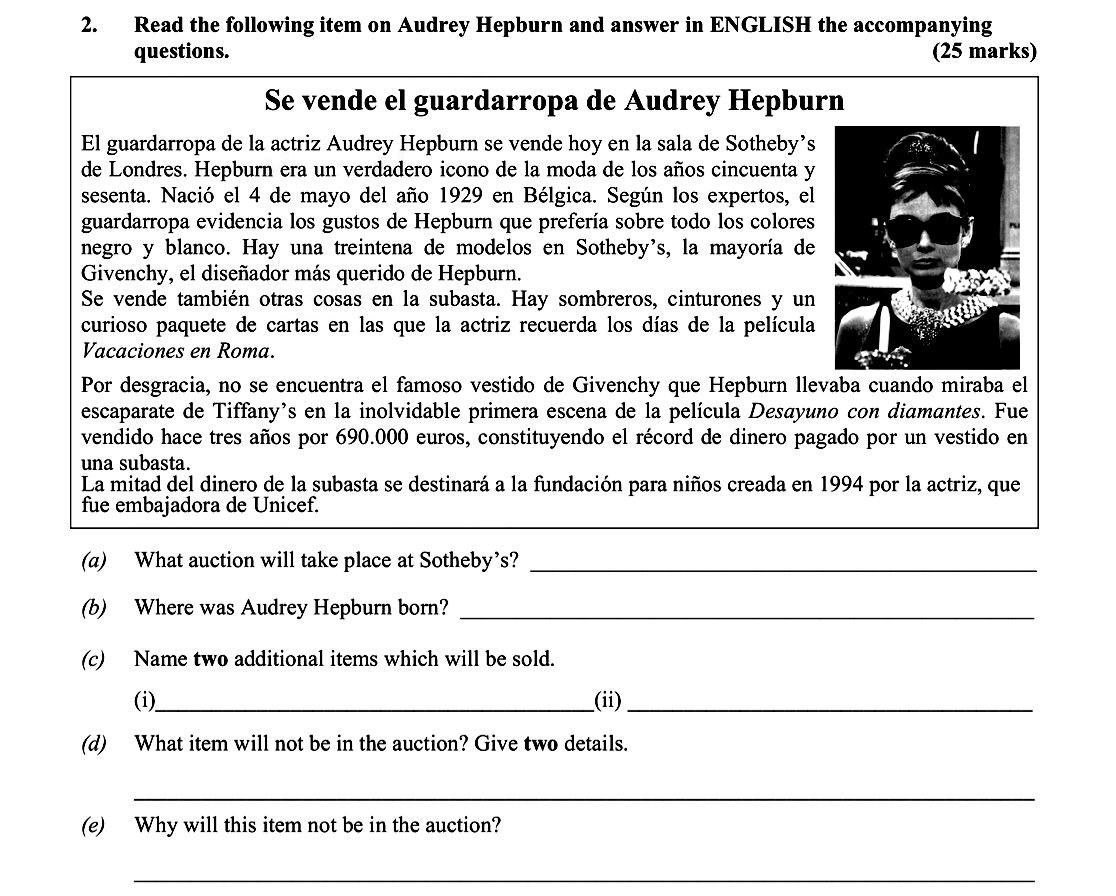 Read-the-following-item-on-Audrey-Hepburn-and-answer-in-ENGLISH-the-accompanying-questions-Leaving Cert Spanish-Question 2-2010.png