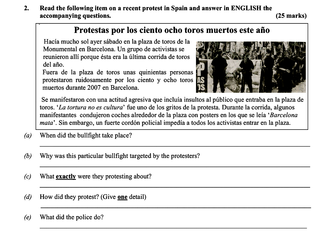 Read-the-following-item-on-a-recent-protest-in-Spain-and-answer-in-ENGLISH-the-accompanying-questions-Leaving Cert Spanish-Question 2-2008.png