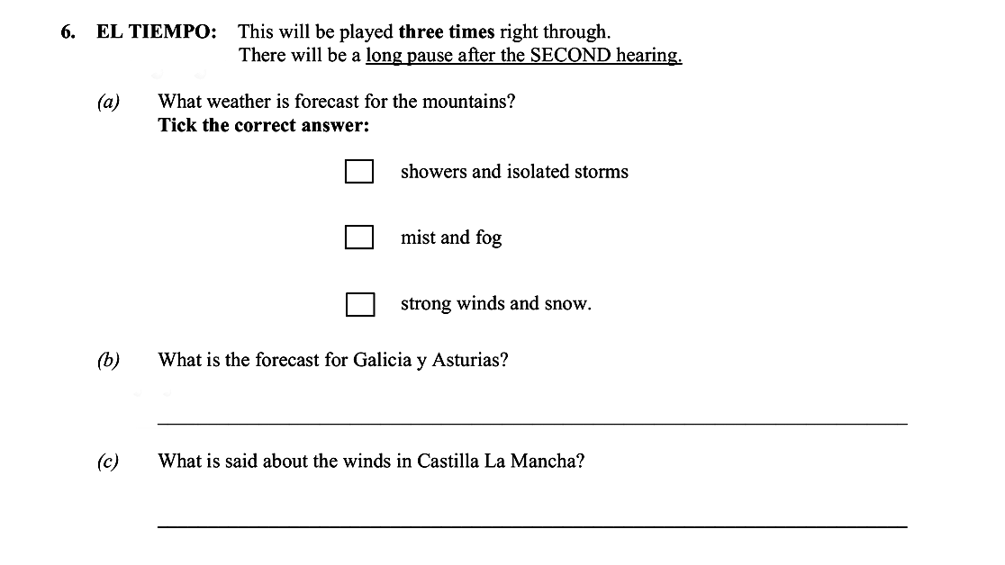 EL-TIEMPO:-This-will-be-played-three-times-right-through-Leaving Cert Spanish-Question 6-2015.png