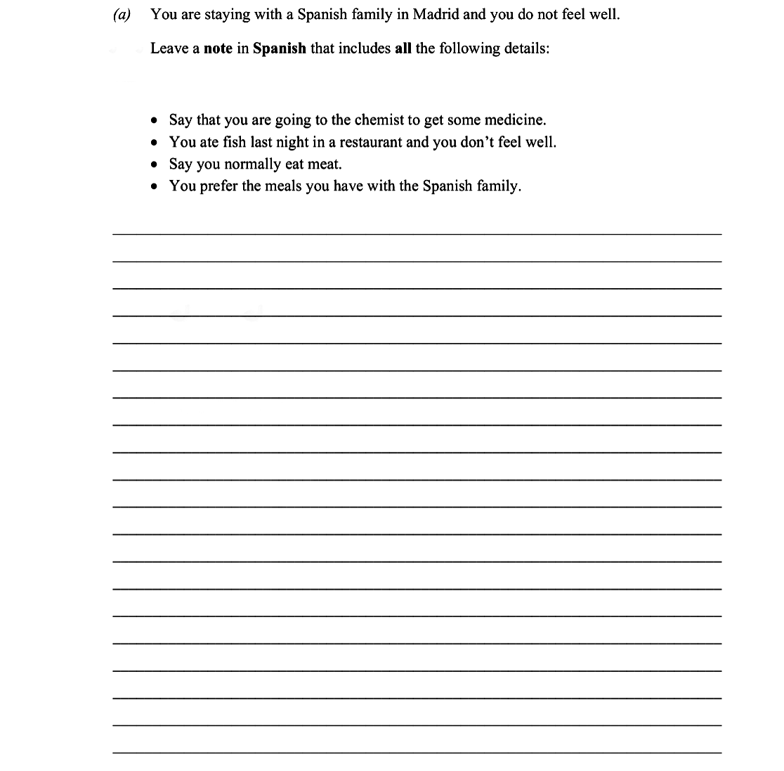 You-are-staying-with-a-Spanish-family-in-Madrid-and-you-do-not-feel-well-Leaving Cert Spanish-Question 2(a)-2014.png