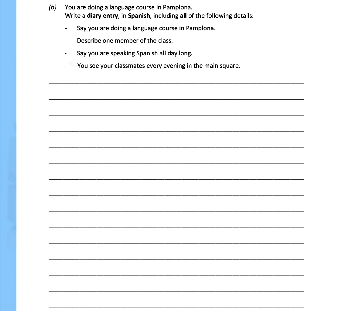 You-are-doing-a-language-course-in-Pamplona-Leaving Cert Spanish-Question 2(b)-2019.png