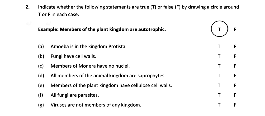 Indicate-whether-the-following-statements-are-true-(T)-or-false-(F)-by-drawing-a-circle-around-T-or-F-in-each-case-Leaving Cert Biology-Question 2-2020.png