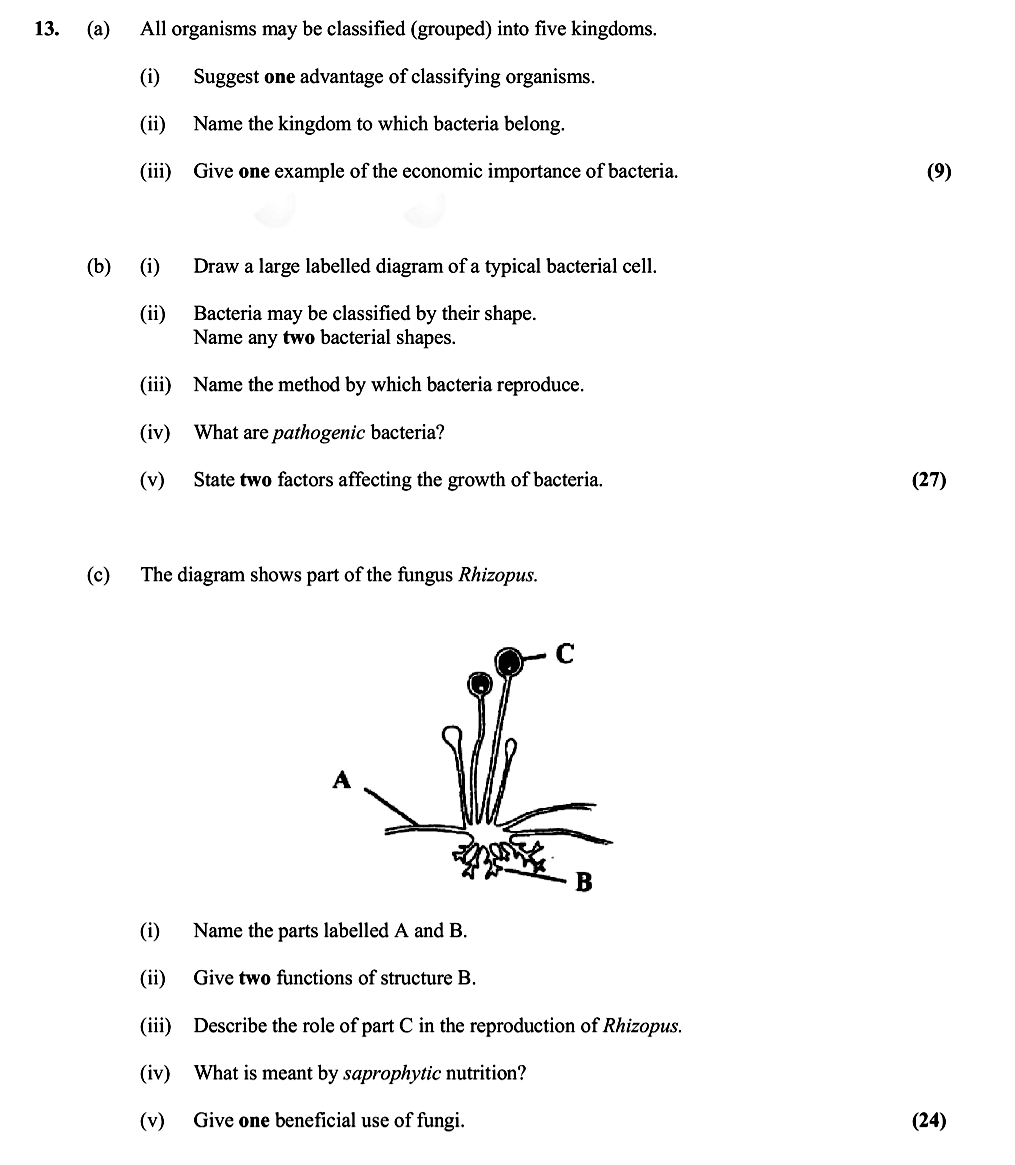 All-organisms-may-be-classified-(grouped)-into-five-kingdoms-Leaving Cert Biology-Question 13-2012.png