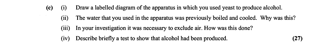 Draw-a-labelled-diagram-of-the-apparatus-in-which-you-used-yeasts-to-produce-alcohol-Leaving Cert Biology-Question c-2007.png